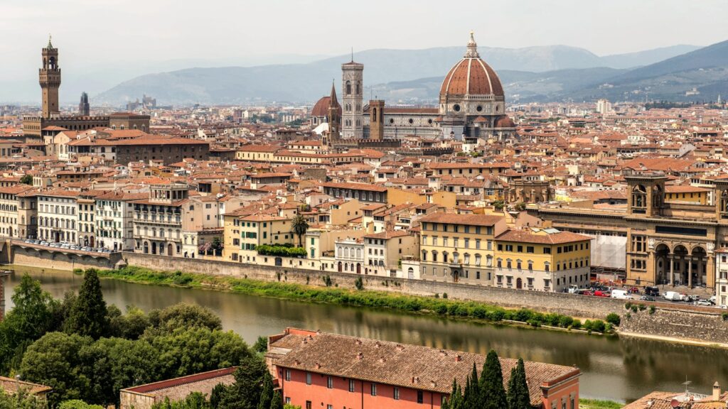a view of a city with a river running through it